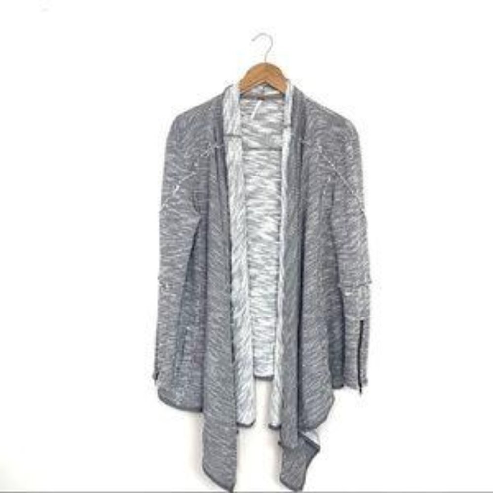 Womens Size M FREE PEOPLE "In The Loop" Open Front Knit Cardigan Heather Gray GC